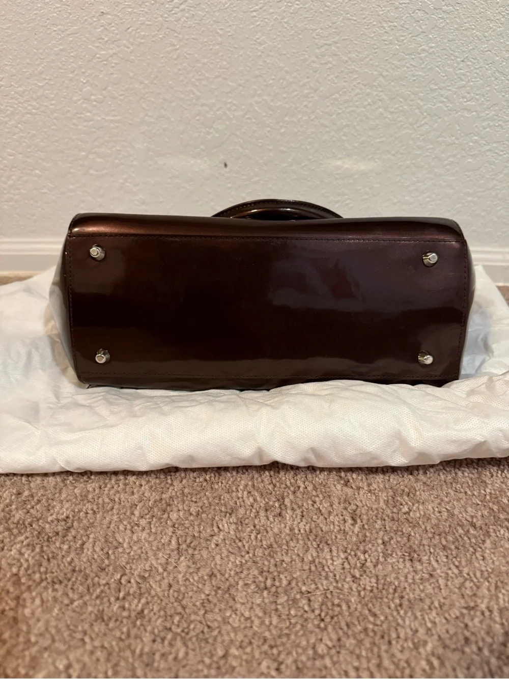 Beijo Shiny Chocolate Brown Satchel Handbag